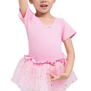 Girls Short Sleeve Sparkle Tutu Leotard Dress